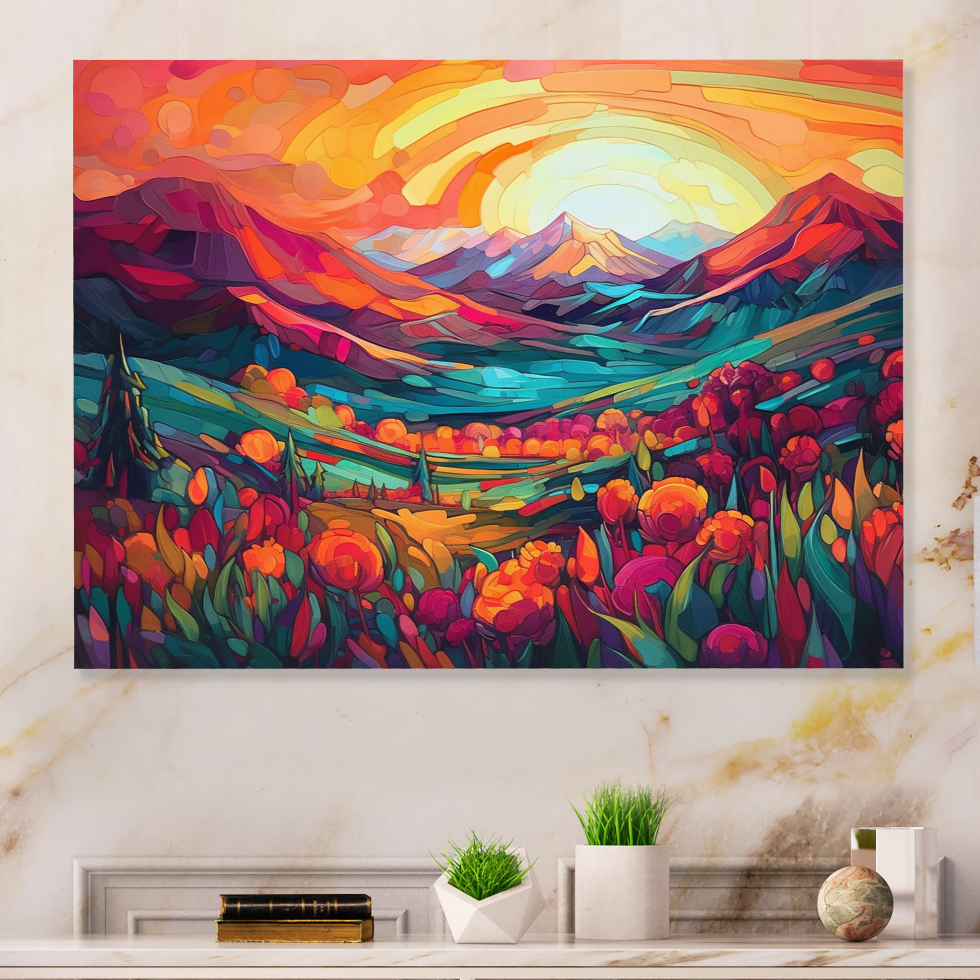 Vibrant Mountains at Sunset offers Painting